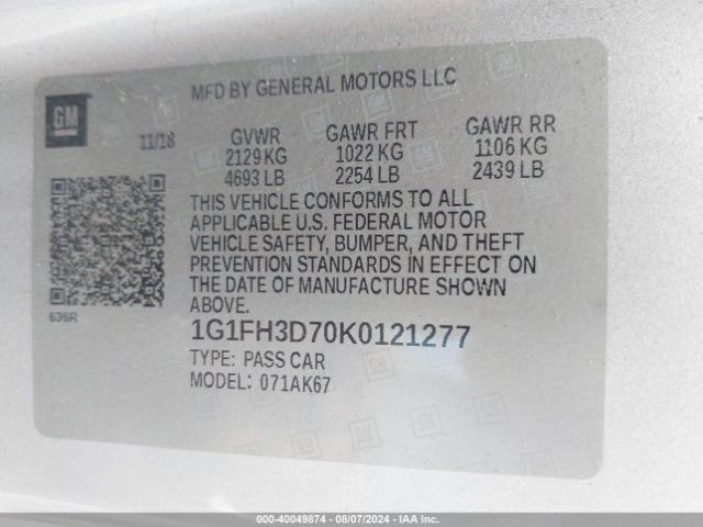 1G1FH3D70K0121277 Chevrolet CAMARO 2SS