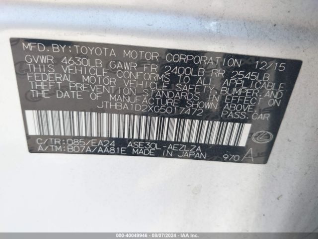 JTHBA1D2XG5017472 Lexus IS 200T