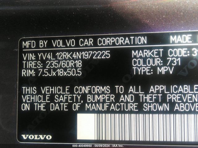 YV4L12RK4N1972225 Volvo Xc60 B5 Momentum
