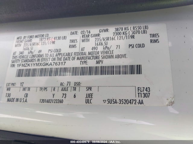 1FMZK1YMXGKA76317 Ford Transit-150 Xlt