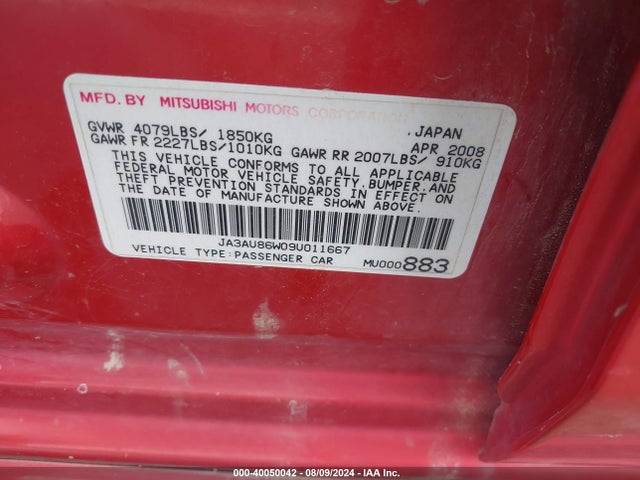 2009 MITSUBISHI LANCER JA3AU86W09U011667 Photo 8
