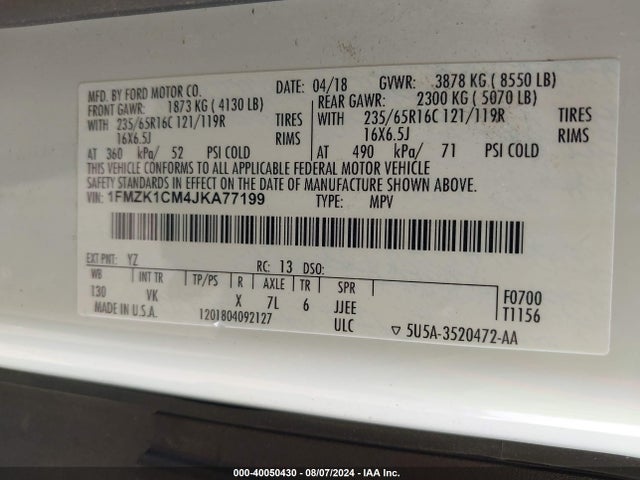 Ford Transit-150 Xl 2018 1FMZK1CM4JKA77199 Image 9