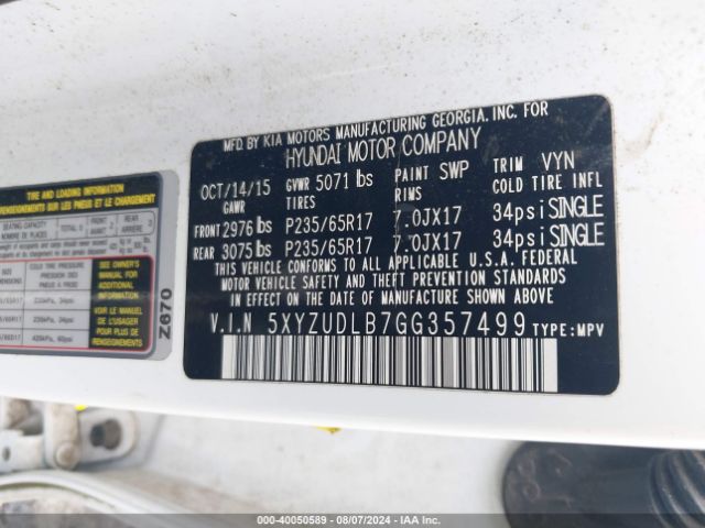 5XYZUDLB7GG357499 Hyundai Santa Fe Sport 2.4l