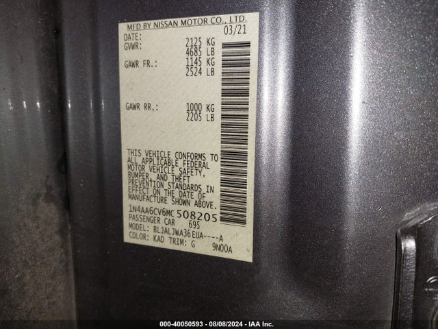 Nissan Maxima Sv Xtronic Cvt 2021 1N4AA6CV6MC508205 Image 9
