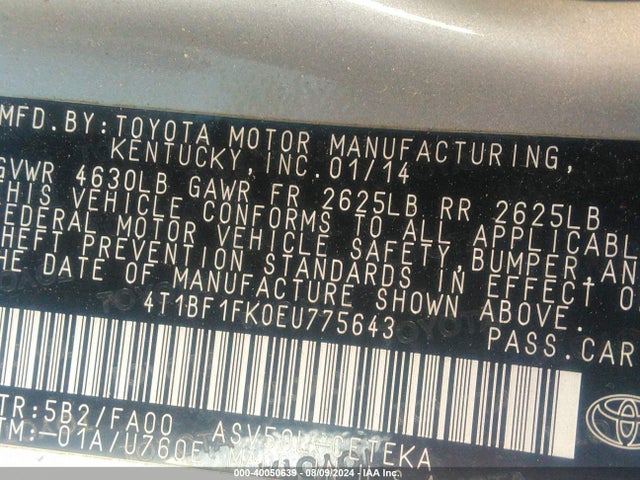 Toyota CAMRY L 2014 4T1BF1FK0EU775643 Image 9