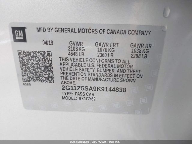 2G11Z5SA9K9144838 Chevrolet IMPALA LT