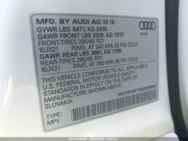 WA1BVAF16KD008688 Audi Q8 55 Premium
