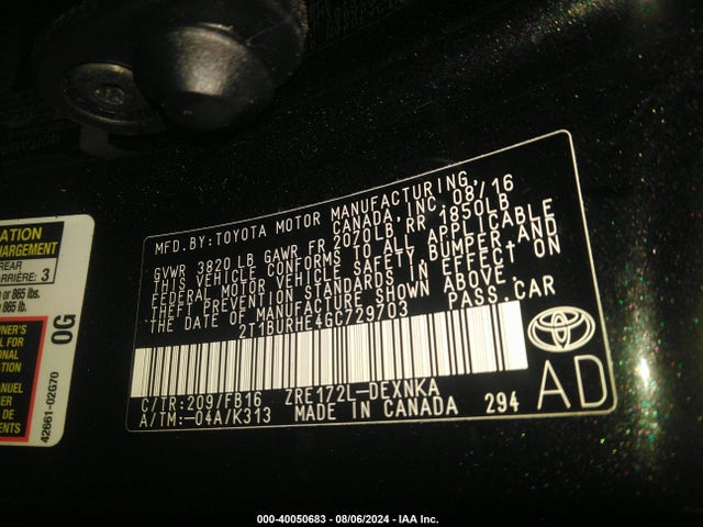 Toyota COROLLA LE 2016 2T1BURHE4GC729703 Image 9