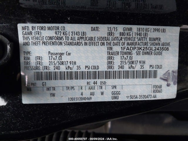 Ford FOCUS SE 2016 1FADP3K25GL243508 Image 9