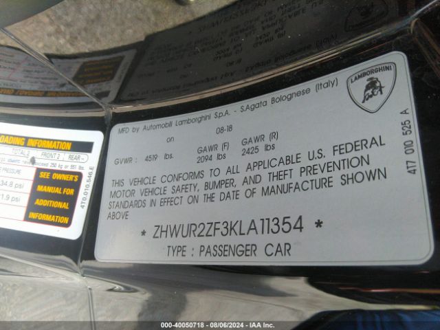 ZHWUR2ZF3KLA11354 Lamborghini Huracan Lp580-2s