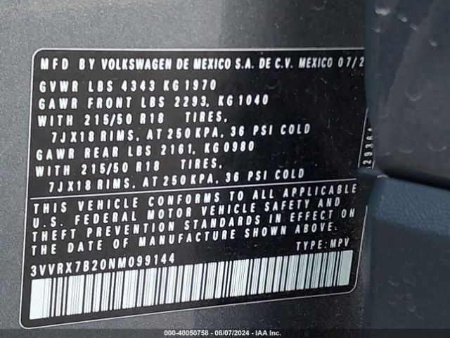 3VVRX7B20NM099144 Volkswagen Taos 1.5t Se
