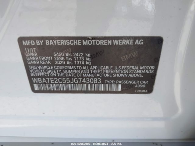 WBA7E2C55JG743083 BMW 740I