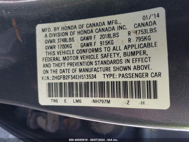 Honda Civic Lx 2014 2HGFB2F54EH513534 Image 9