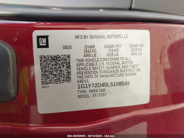 1G1Y72D40L5108545 Chevrolet Corvette Stingray Rwd  2lt