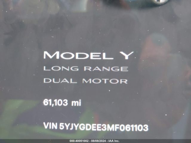 5YJYGDEE3MF061103 Tesla Model Y Long Range Dual Motor All-wheel Drive
