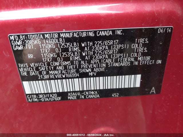 Toyota Rav4 Xle 2014 2T3RFREV8EW166994 Image 9