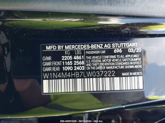 W1N4M4HB7LW037222 Mercedes-Benz Glb 250 4matic