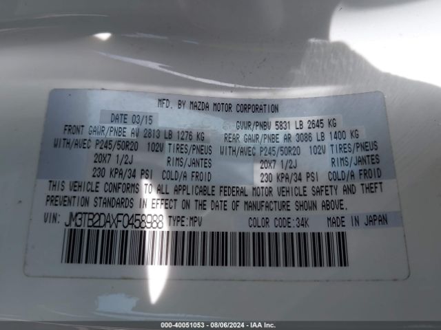 JM3TB2DAXF0458988 Mazda Cx-9 Grand Touring
