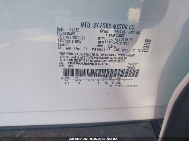 Ford EDGE SEL 2022 2FMPK4J95NBB10184 Image 9