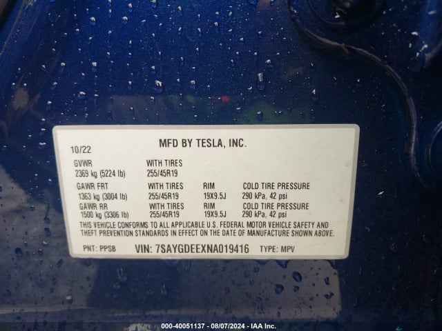 2022 TESLA MODEL Y 7SAYGDEEXNA019416 Photo 8