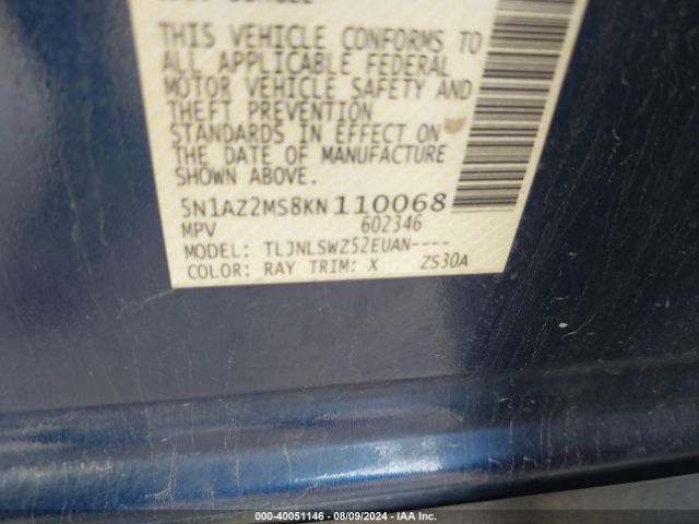 5N1AZ2MS8KN110068 Nissan Murano Platinum