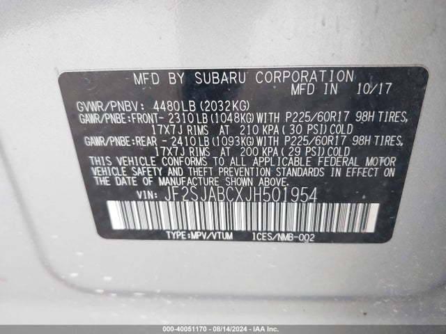JF2SJABCXJH501954 Subaru Forester 2.5i