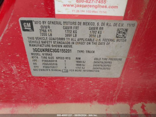 3GCUKREC3GG155201 Chevrolet Silverado 1500 1lt