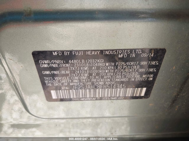 JF2SJAHC8FH514345 Subaru Forester 2.5i Limited