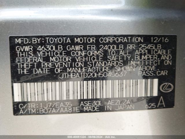 JTHBA1D20H5045637 Lexus IS 200T