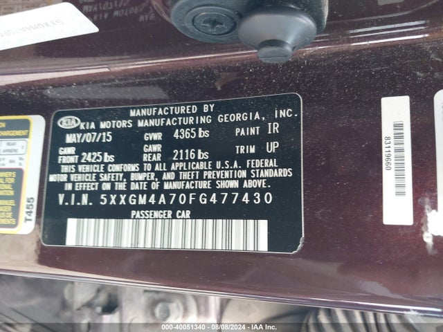 KIA Optima Lx 2015 5XXGM4A70FG477430 Image 9