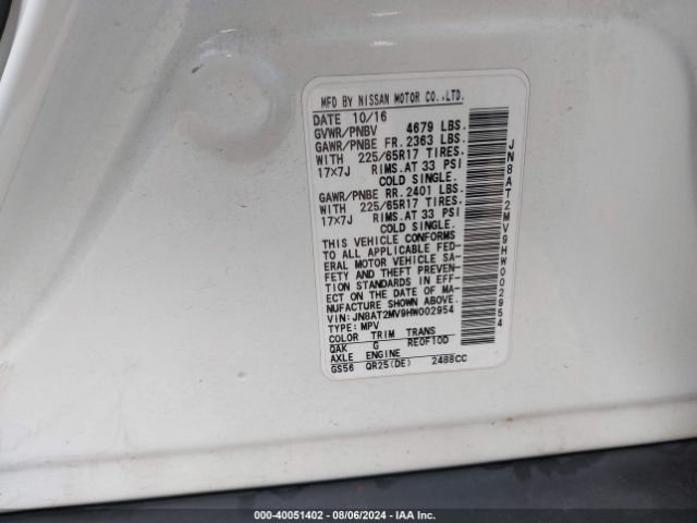 JN8AT2MV9HW002954 Nissan ROGUE S