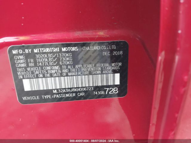 ML32A3HJ8KH006723 Mitsubishi Mirage Rf