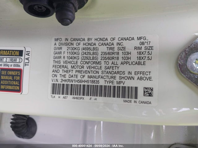 Honda CR-V EX 2017 2HKRW1H56HH518835 Image 9