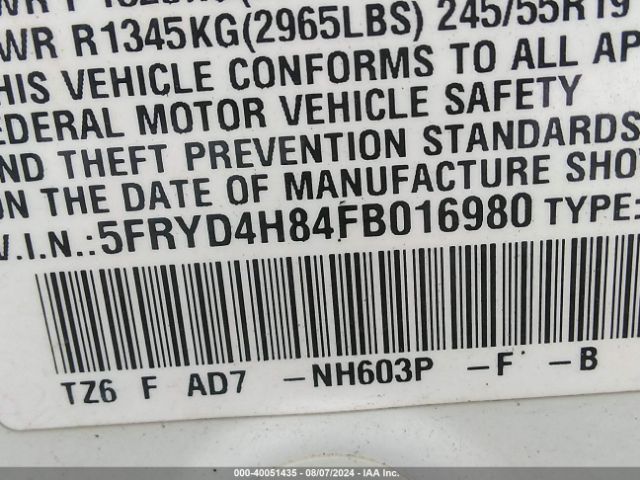 5FRYD4H84FB016980 Acura Mdx Advance Pkg W/entertainment Pkg