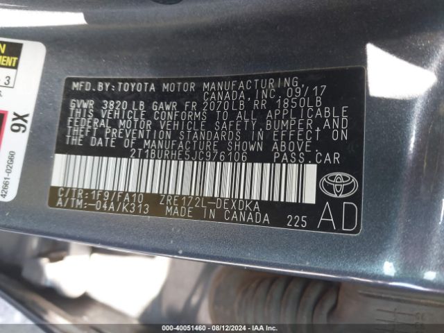 2T1BURHE5JC976106 Toyota COROLLA L