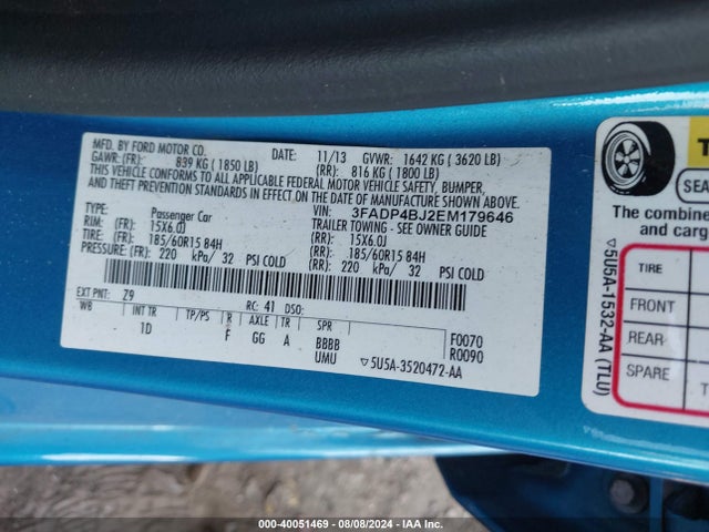 Ford FIESTA SE 2014 3FADP4BJ2EM179646 Image 9