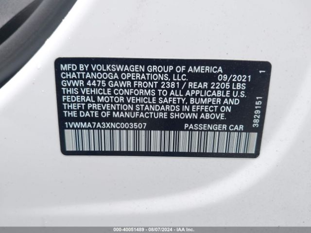 1VWMA7A3XNC003507 Volkswagen Passat 2.0t R-line