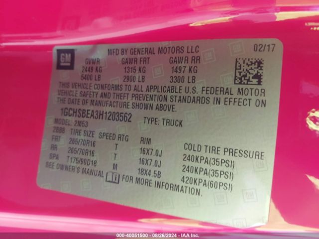 1GCHSBEA3H1203562 Chevrolet Colorado Wt