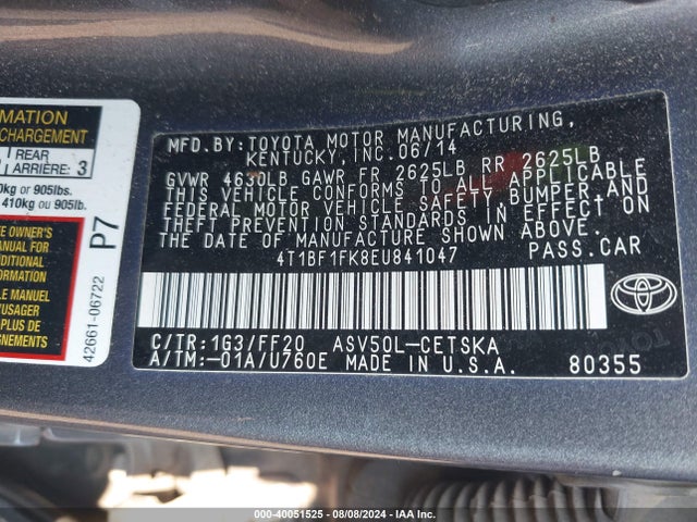 Toyota CAMRY SE 2014 4T1BF1FK8EU841047 Image 9