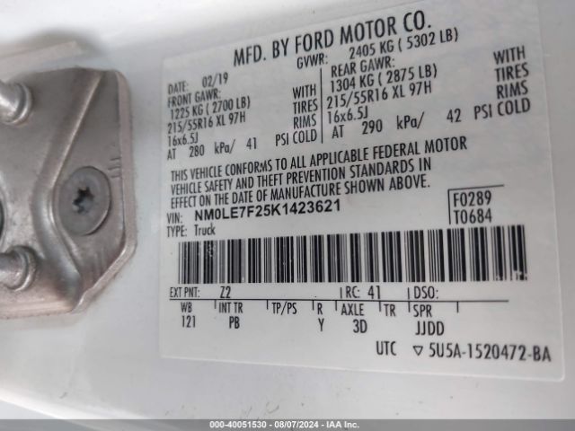 NM0LE7F25K1423621 Ford Transit Connect Xlt