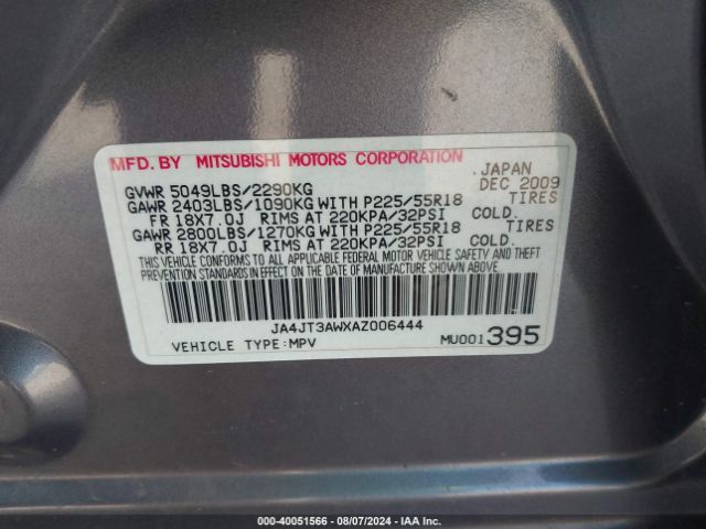 2010 MITSUBISHI OUTLANDER JA4JT3AWXAZ006444 Photo 8
