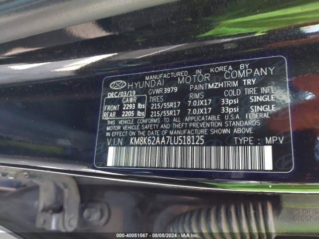 KM8K62AA7LU518125 Hyundai Kona Sel Plus