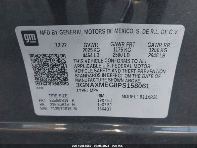 3GNAXMEG8PS158061 Chevrolet Equinox Fwd Rs