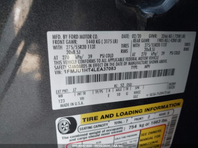1FMJU1HT4LEA37083 Ford Expedition Xlt