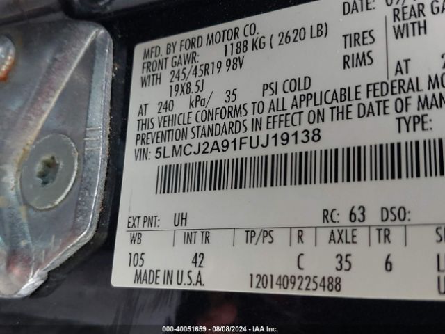 5LMCJ2A91FUJ19138 Lincoln MKC