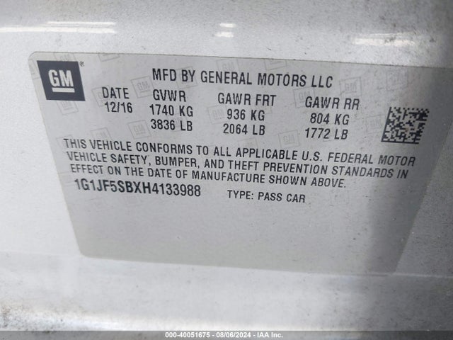 Chevrolet Sonic Premier Auto 2017 1G1JF5SBXH4133988 Image 9