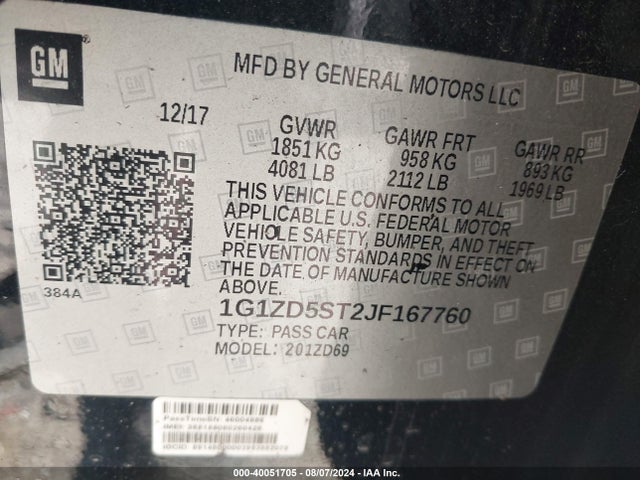 Chevrolet MALIBU LT 2018 1G1ZD5ST2JF167760 Image 9