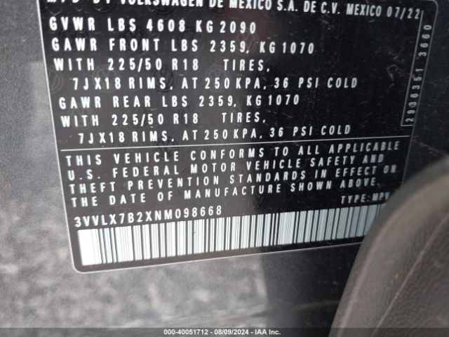 3VVLX7B2XNM098668 Volkswagen Taos 1.5t Se
