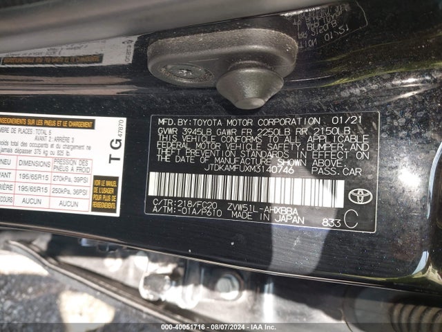 Toyota Prius L Eco 2021 JTDKAMFUXM3140746 Image 9