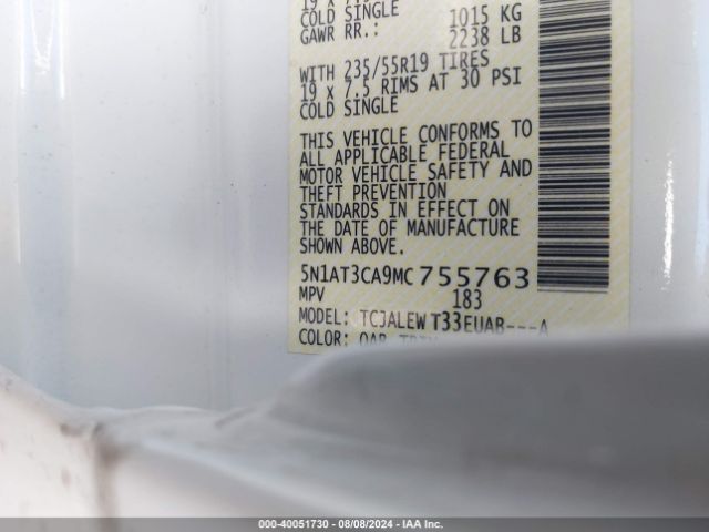 5N1AT3CA9MC755763 Nissan Rogue Sl Fwd